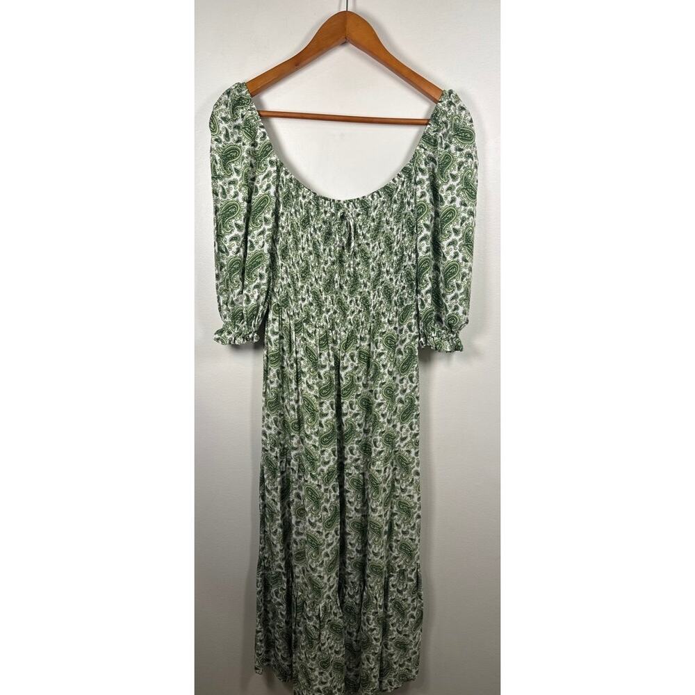 Faithfull the Brand Le Galet Smocked Midi Dress - Green Paisley - Picture 2 of 8